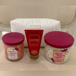 NWT Limited Edition Sweetheart Cherry Guft Set with Make up Case Large Candle